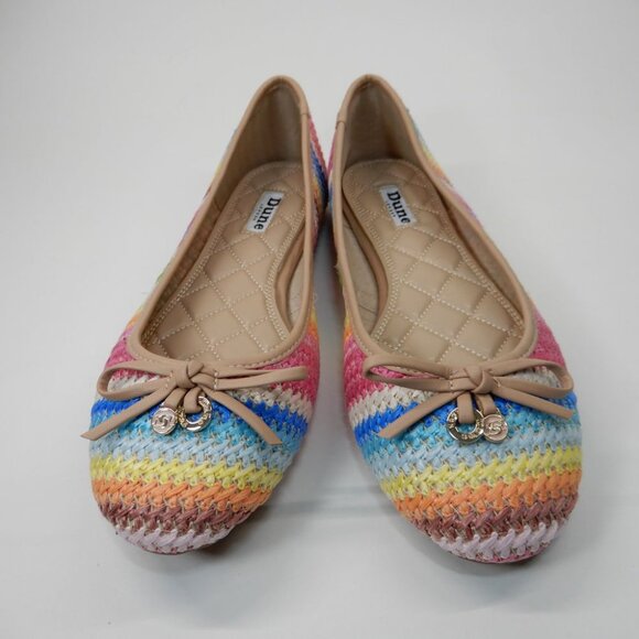 DUNE LONDON Hallo Ballet Flats Size 9 Tan Multi Stripe Charm Bow Detail NEW - Picture 4 of 12